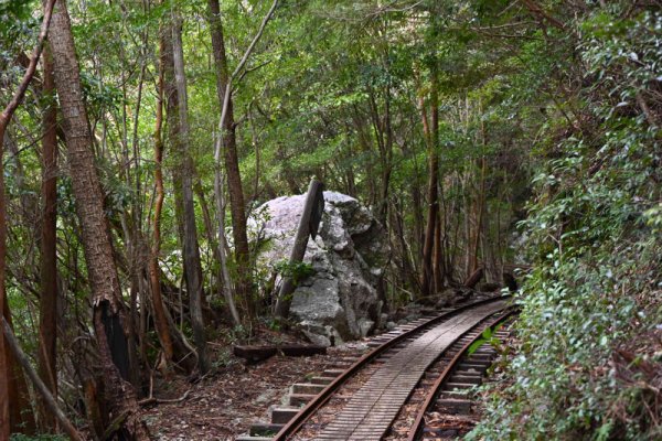 安房森林軌道：岩を砕いて